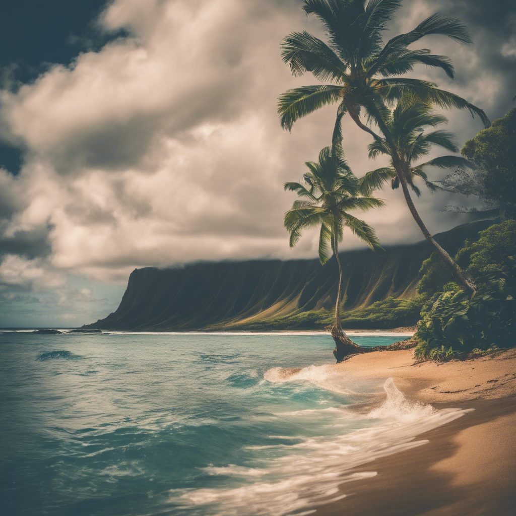 Tropical Hawaii shoreline with turquoise water.